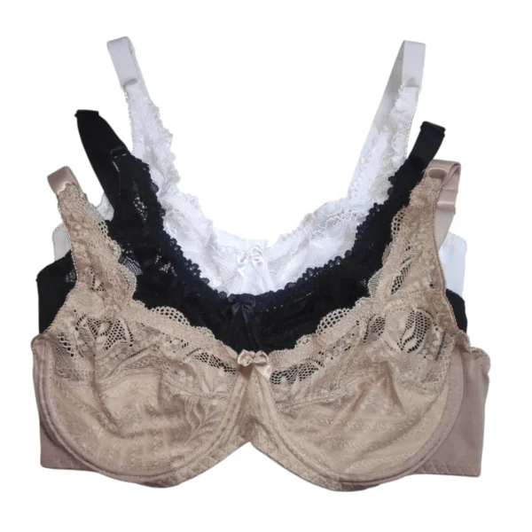 Kit 3 Sutiã Soutien Plus Size Lycra e Renda Sem Bojo Com Aro